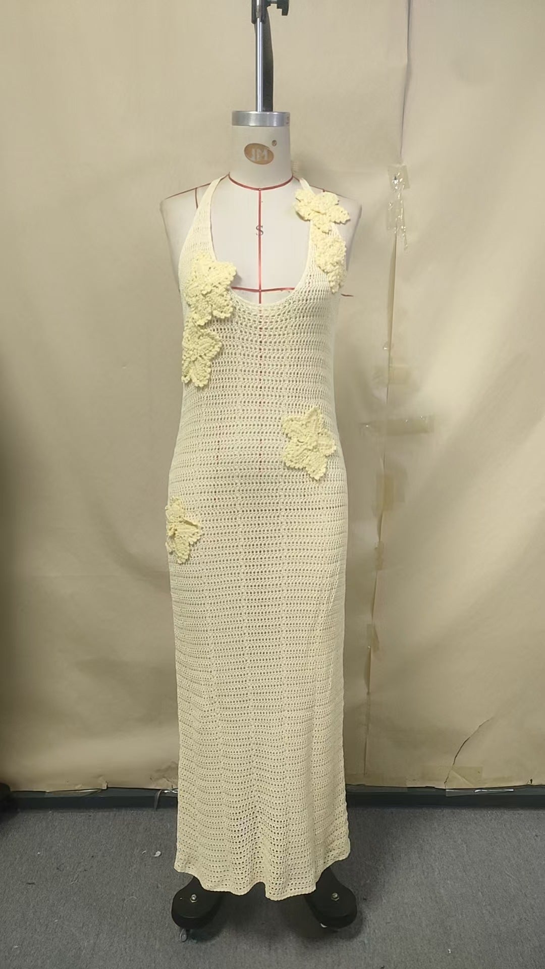Damen häkel Maxi-Kleid mit floralem Design R&B