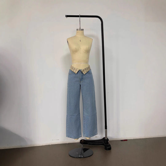 Damen Weite Jeans mit kariertem Bund R&B