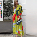 Damen Langarm Hemdkleid im modernen Grafikdesign mit Taschen R&B