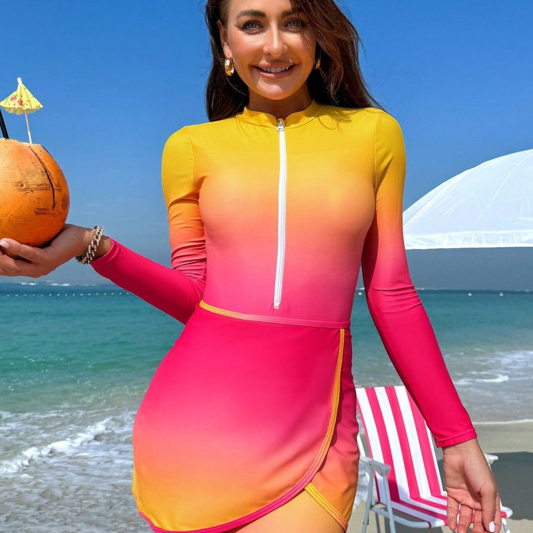Damen sportlicher Rashguard mit Reißverschluss und elegantem Wickeldetail R&B