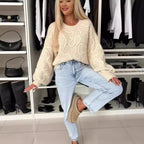 Damen kuscheliger Strickpullover mit kreativem Muster R&B