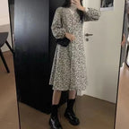 Damen Maxikleid mit modernem Leopardenmuster und eleganten Puffärmeln R&B