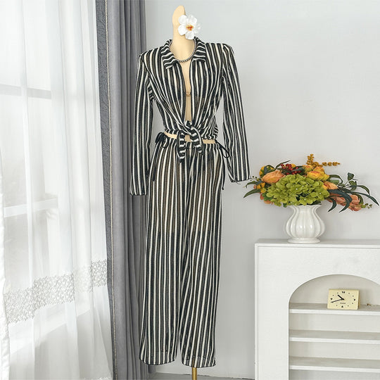 Damen Jumpsuit mit modischem Bindegürtel R&B