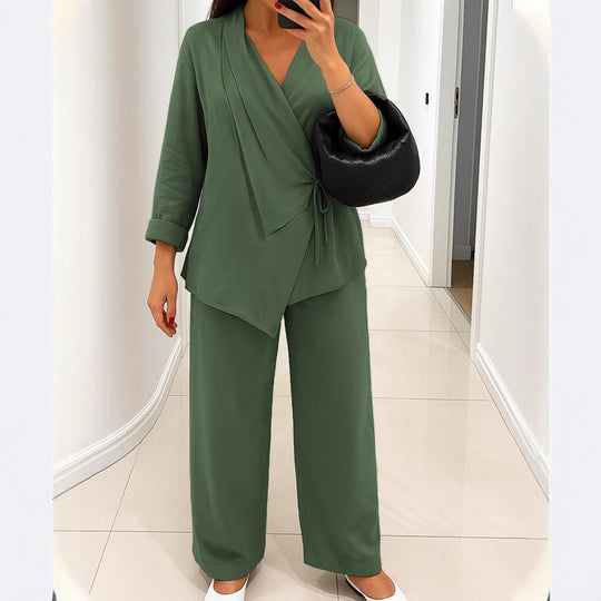 Damen lässiges Leinen-Hemd und Hose Set R&B