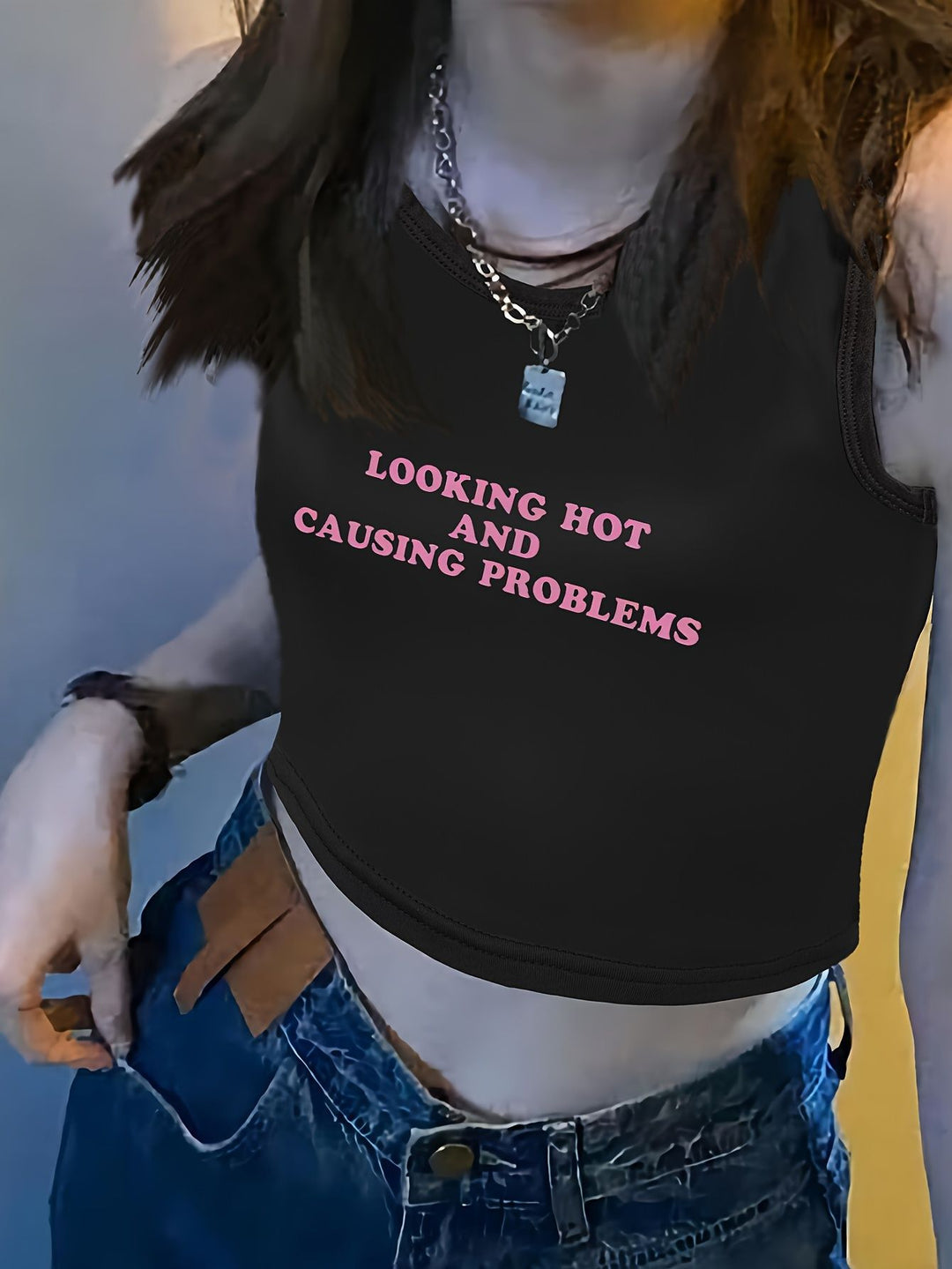 Damen Crop-Top mit auffälligem Schriftzug und körpernahem Schnitt R&B