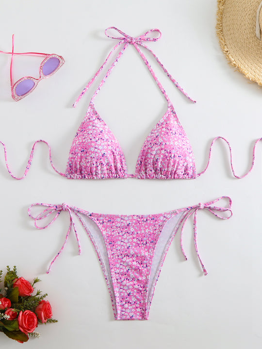 Damen Triangel-Bikini mit liebevollem Blumenmuster und verstellbaren Trägern R&B
