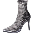 Damen spitze Netz High Heel Stiefeletten mit funkelnden Details R&B