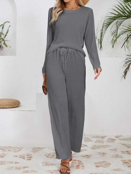 Damen Lässiges Lounge-Set aus leichtem Rippmaterial mit elastischem Bund R&B