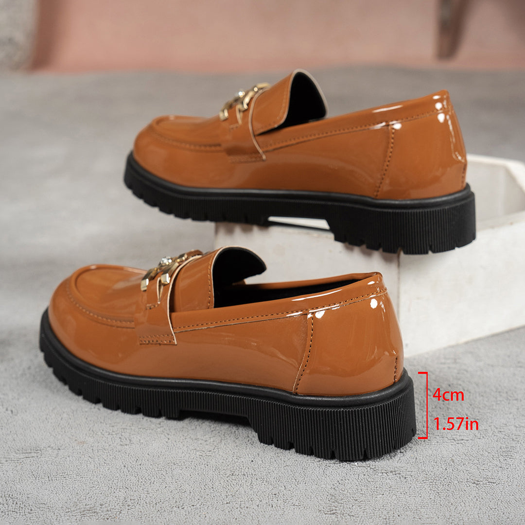 Damen Loafer mit glänzender Oberfläche und modischem Schnallenakzent R&B