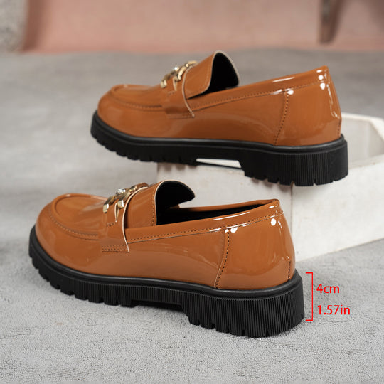 Damen Loafer mit glänzender Oberfläche und modischem Schnallenakzent R&B