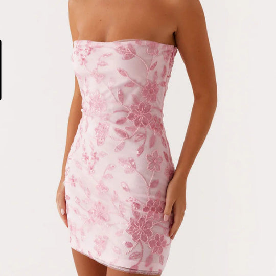 Damen Elegantes Bandeau-Minikleid mit floralem Pailletten-Design R&B