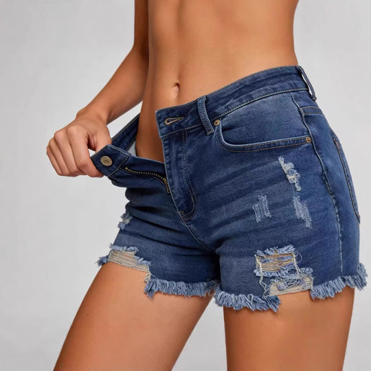 Damen Destroyed Denim-Shorts mit fransigem Saum und stylischen Rissdetails R&B