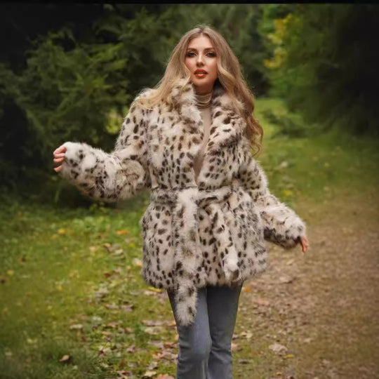 Damen Glamouröse Kunstpelzjacke mit Gürtel R&B