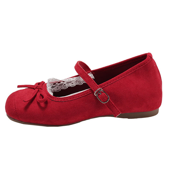 Damen elegante Ballerinas mit feiner Spitzenverzierung und praktischem Schnallenverschluss R&B