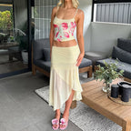 Damen asymmetrischer Chiffonrock mit elastischem Bund und Rüschendetails R&B