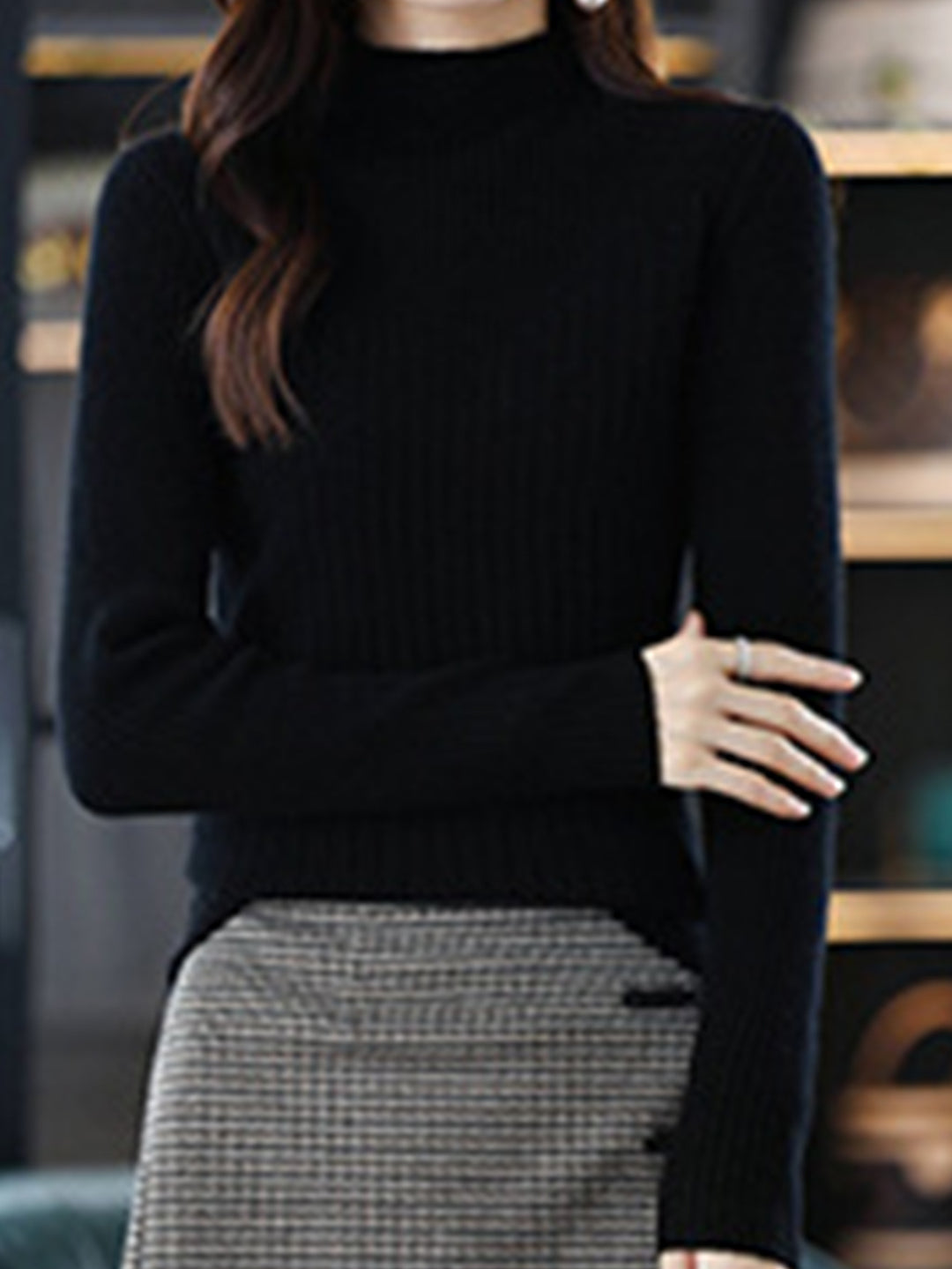 Damen eleganter Rollkragenpullover mit feiner Rippstruktur und modernem Design R&B