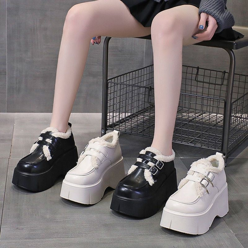 Damen Plüschgefütterte Plateau-Sneaker mit modischen Doppelschnallen von R&B