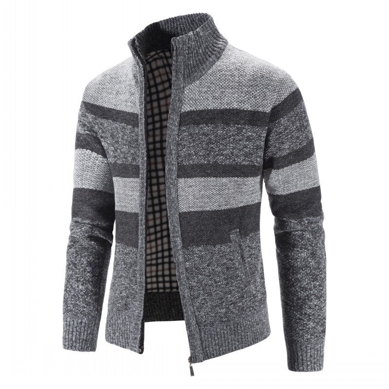 Herren modischer Strickpullover mit durchgehendem Reißverschluss und gestreiftem Design R&B