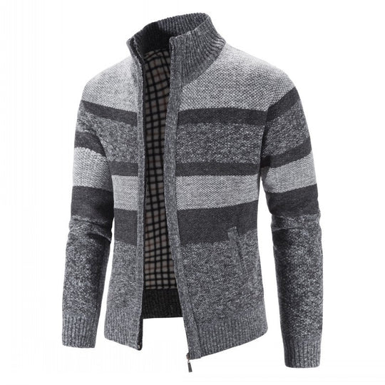 Herren modischer Strickpullover mit durchgehendem Reißverschluss und gestreiftem Design R&B