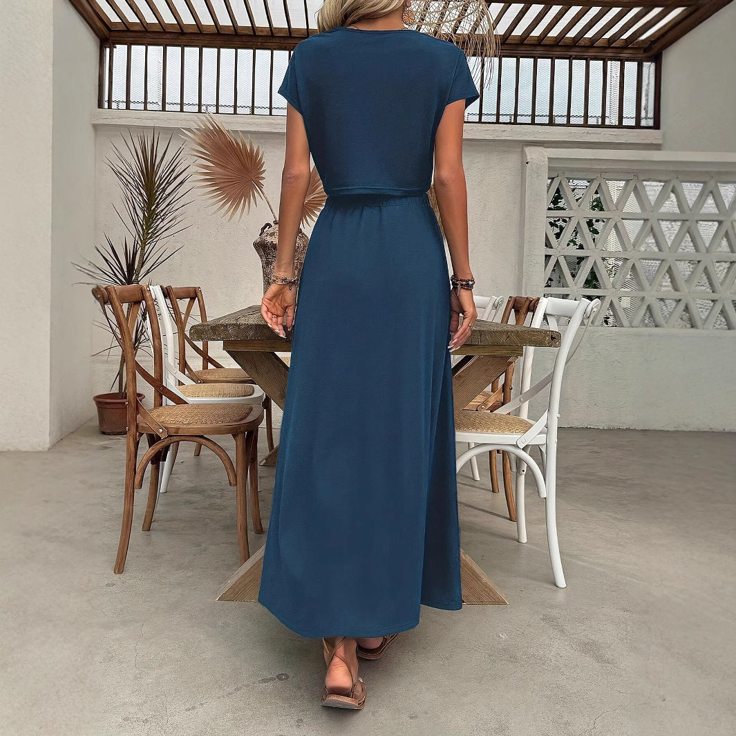 Damen Zweiteiliges Outfit mit cropped Oberteil und hohem Schlitzrock R&B