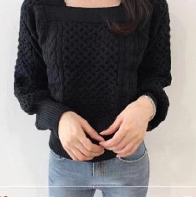 Damen Grobstrickpullover mit modernen Zopfdetails und quadratischem Ausschnitt R&B
