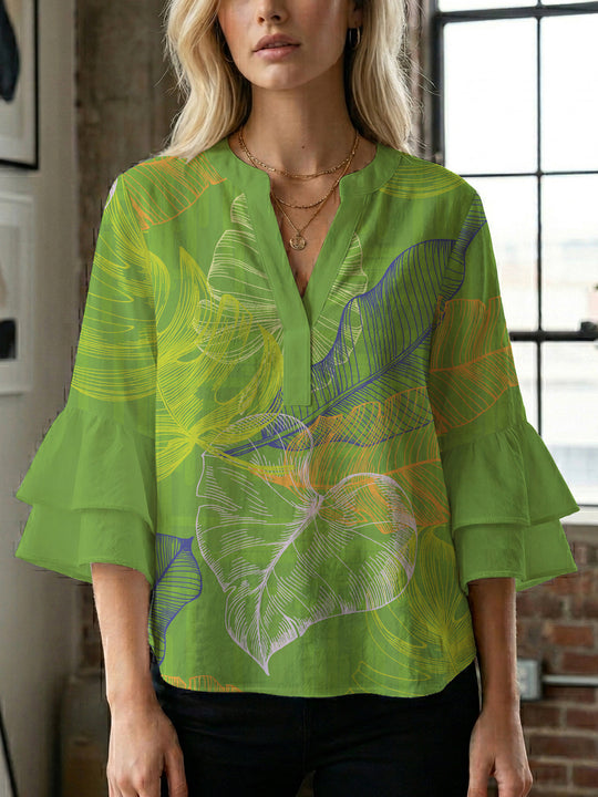 Damen Bluse mit voluminösen Rüschenärmeln und floralem Druck R&B