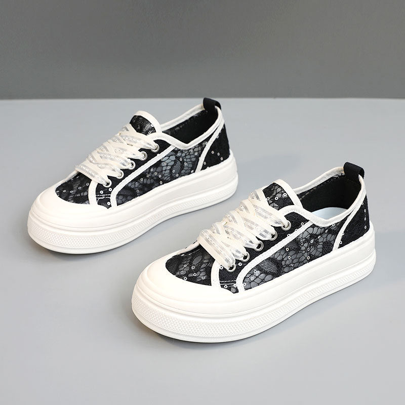 Damen modische Plateausneaker mit floraler Spitze und bequemer Sohle R&B
