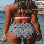 Damen High-Waist Bikini-Set mit elegantem Wickeldesign und modischem geometrischem Muster R&B