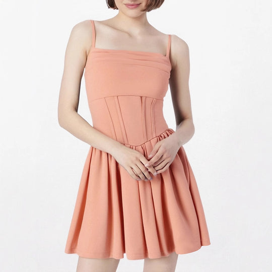 Damen schickes Sommerkleid mit Trägern und Falten R&B