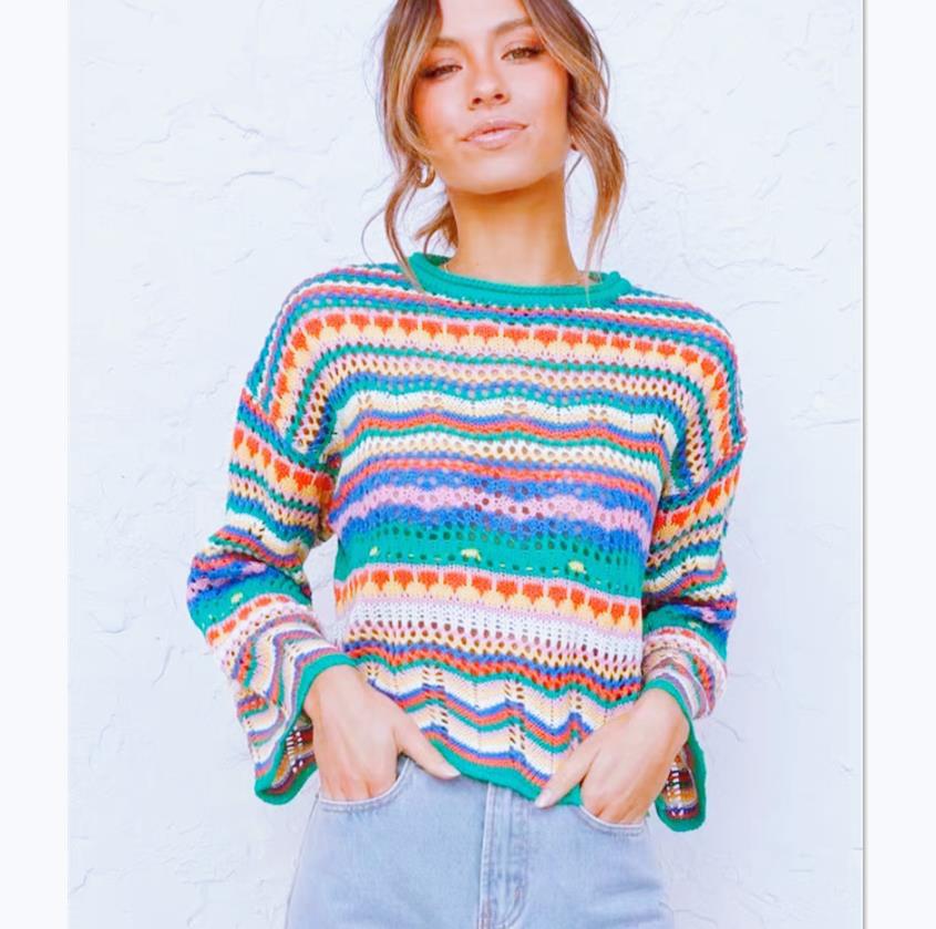 Damen Strickpullover mit buntem Zickzackmuster R&B