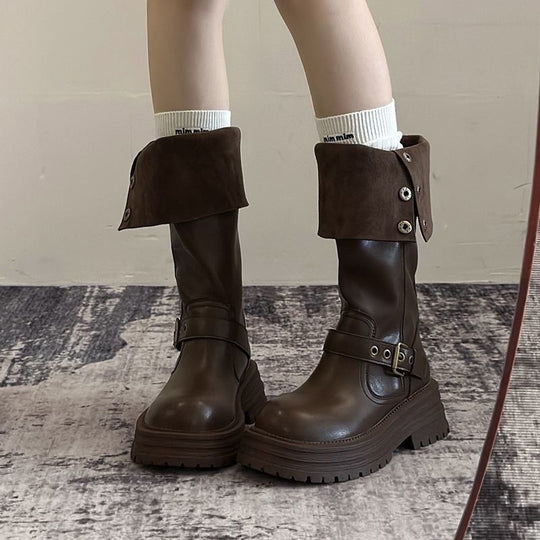 Damen Modische und robuste Stiefel mit verstellbarem Riemen und Schnalle R&B