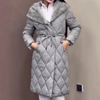 Steppjacke Damen kuschelig mit gefüttertem Kragen und Gürtel