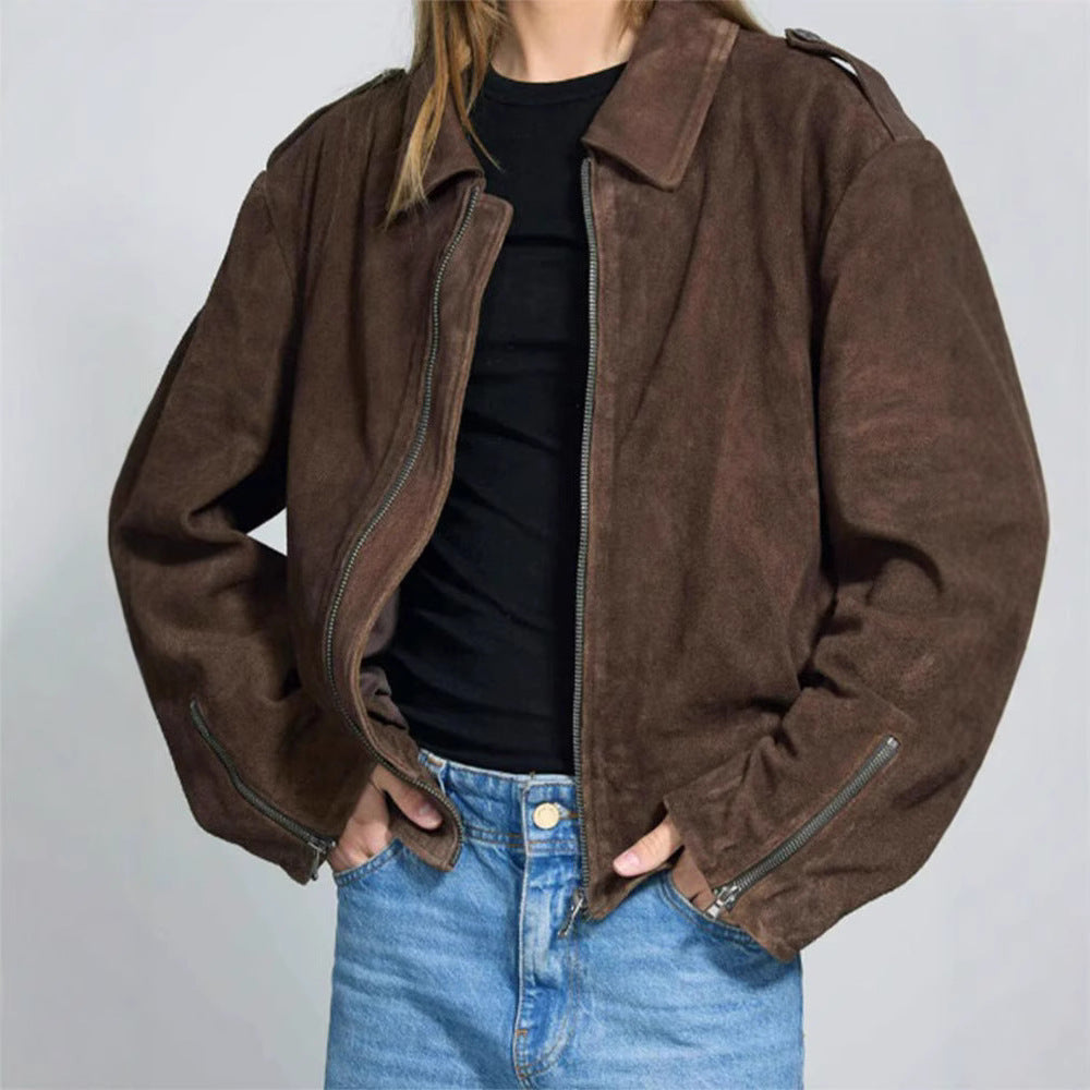 Damen lässige Kurzjacke aus weichem Material mit praktischen Reißverschlüssen R&B