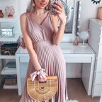 Damen Plissee Midi-Kleid mit Spaghettiträgern und schmeichelnder Silhouette R&B