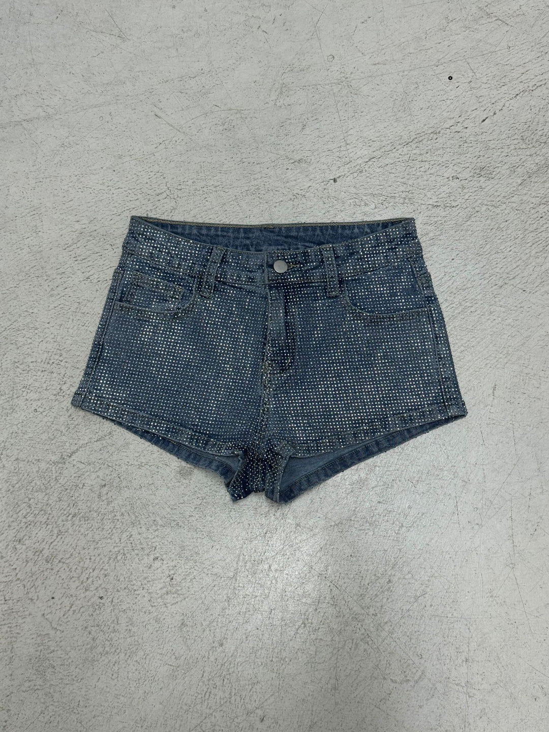 Damen Glitzernde Denim-Shorts mit dekorativen Strasssteinen R&B