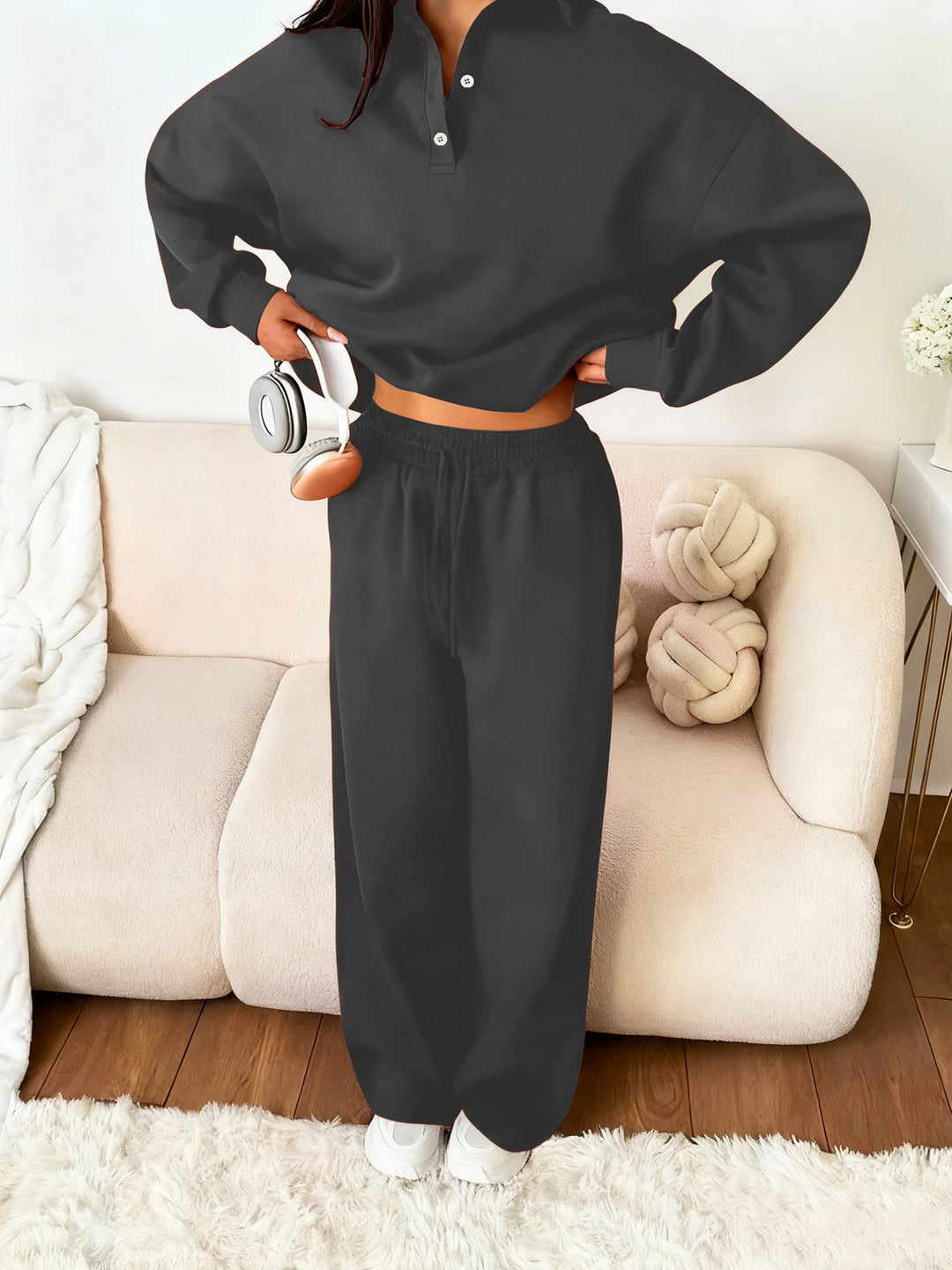 Damen lässiges Oversized Sweatshirt und Jogginghose Set R&B