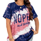 Damen lässiges T-Shirt mit kreativem Batikmuster und auffälligem Schriftzug R&B