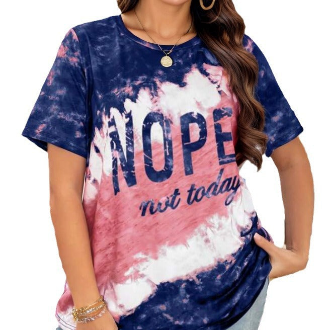 Damen lässiges T-Shirt mit kreativem Batikmuster und auffälligem Schriftzug R&B