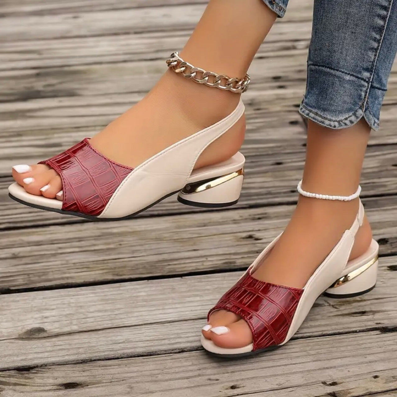 Damen Slingback Sandalen mit modischem Krokopattern und eleganter Absatzgestaltung R&B