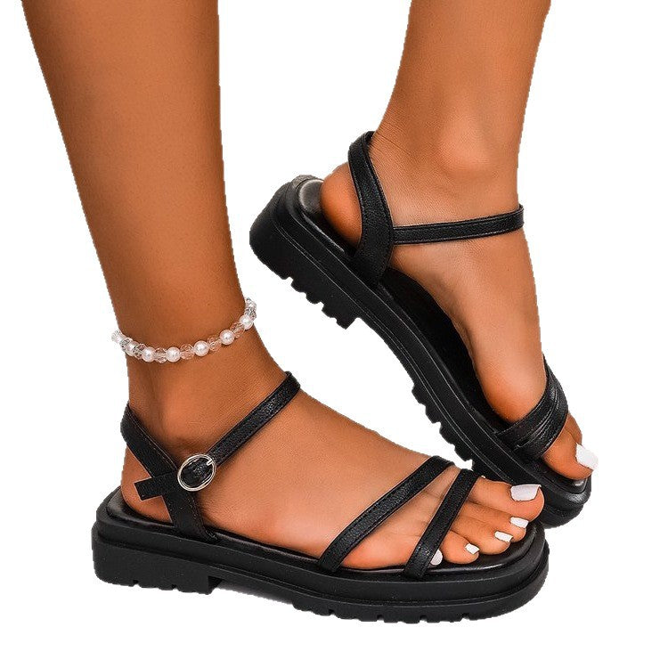 Damen bequeme Riemchensandalen mit robustem Plateau R&B