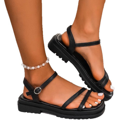 Damen bequeme Riemchensandalen mit robustem Plateau R&B