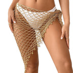 Damen gehäkelter Strandrock mit glitzernden Pailletten und seitlichem Knoten R&B