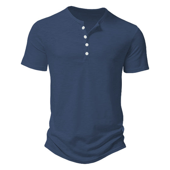 Herren Kurzarm Henley-Shirt mit dekorativen Knöpfen und atmungsaktiver Struktur R&B