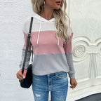 Damen Waffelstrick-Kapuzenpullover mit modischem Farbblockdesign
