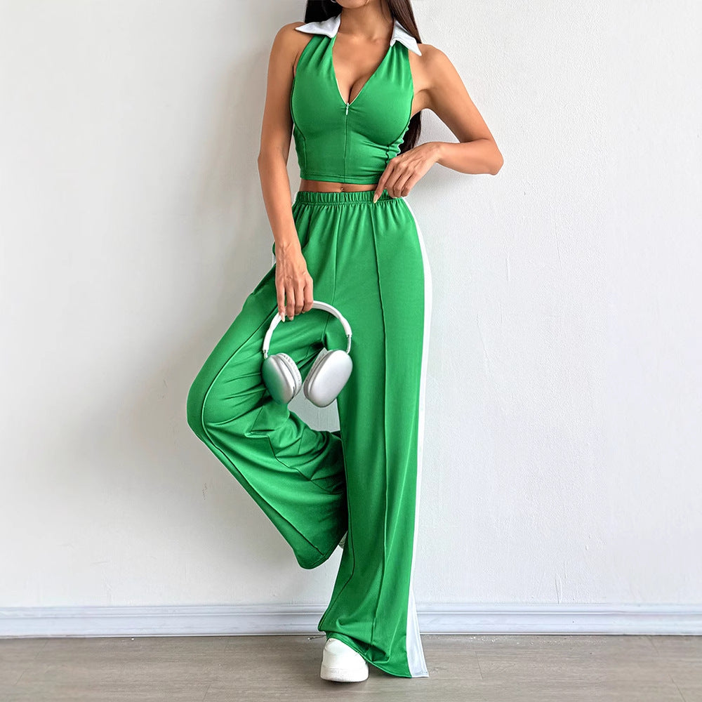 Damen Zweiteiliges Set mit cropped Oberteil und weit geschnittener Hose R&B