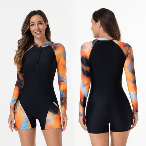 Damen Langarm-Surfuanzug mit buntem Kunstdesign R&B