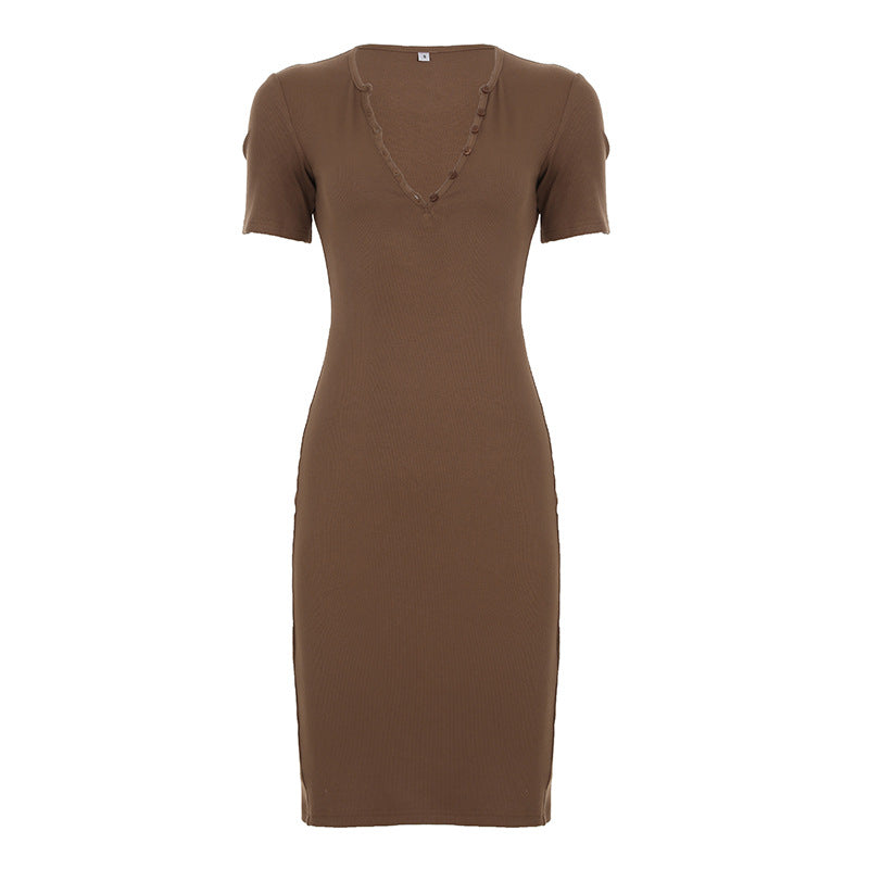 Damen Midi-Kleid mit modernem Knopfleisten-Design und figurschmeichelndem Schnitt R&B