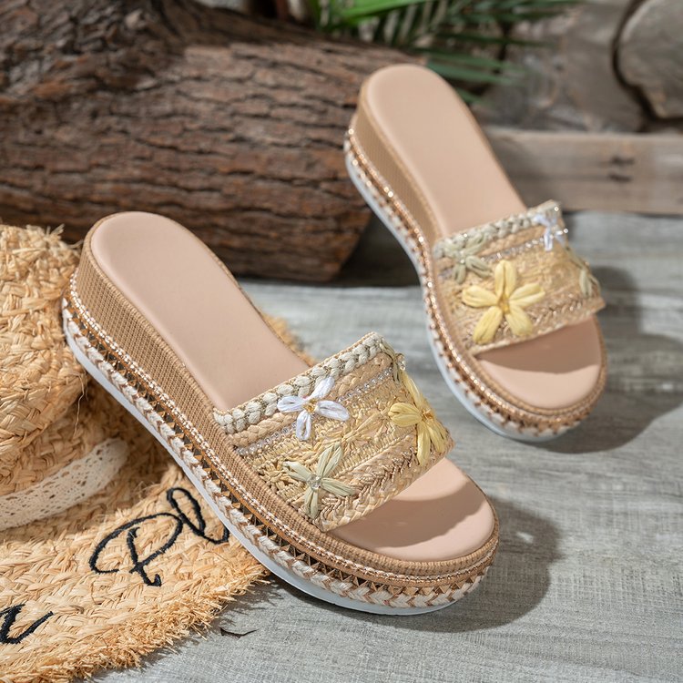 Damen Riemensandalen mit modischer Schmuckverzierung und Plateau-Rand R&B
