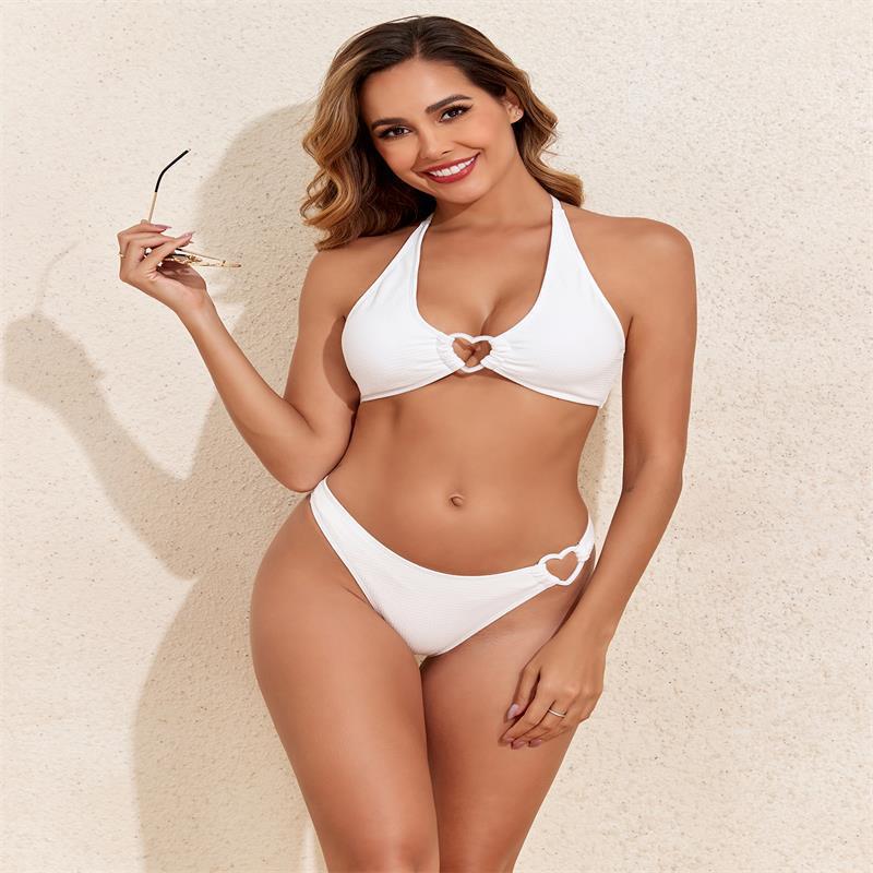Damen Triangel-Bikini mit dekorativem Herzdetail und schicker Rippstruktur R&B