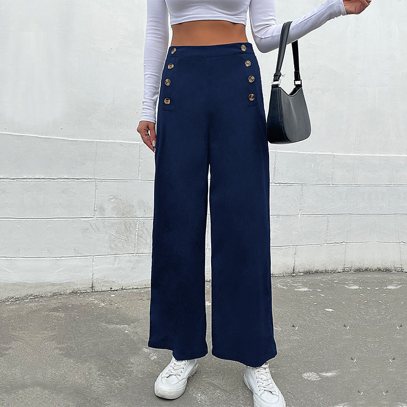 Damen Weite Stoffhose mit dekorativen Knopfdetails R&B